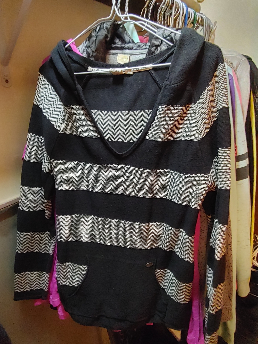 Roxy Black and White Striped Hooded Sweatshirt